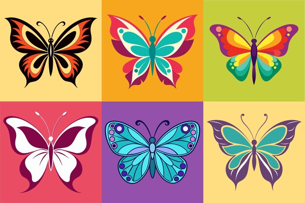 Vector conjunto de mariposas de diseño plano vectorial