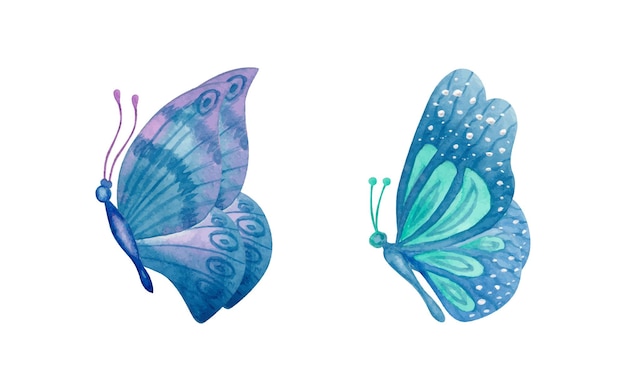 Conjunto de mariposas encantadoras acuarelas pintadas a mano