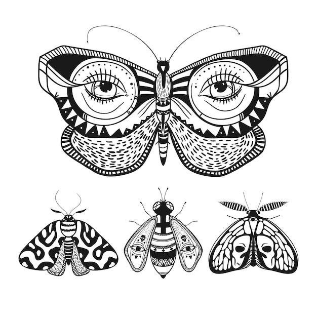 Conjunto de mariposas místicas