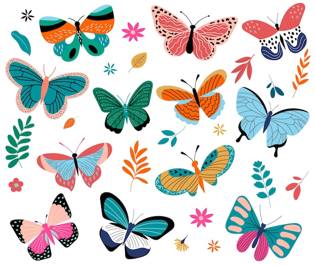 Conjunto de mariposas en vector de fondo blanco