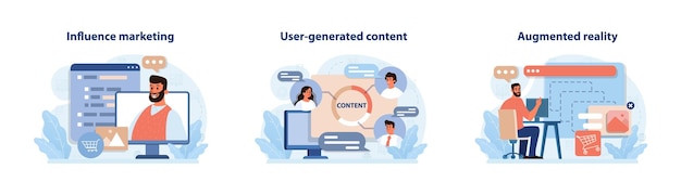 Conjunto de marketing digital desarrollo de estrategias de marketing técnicas innovadoras herramientas y servicios web