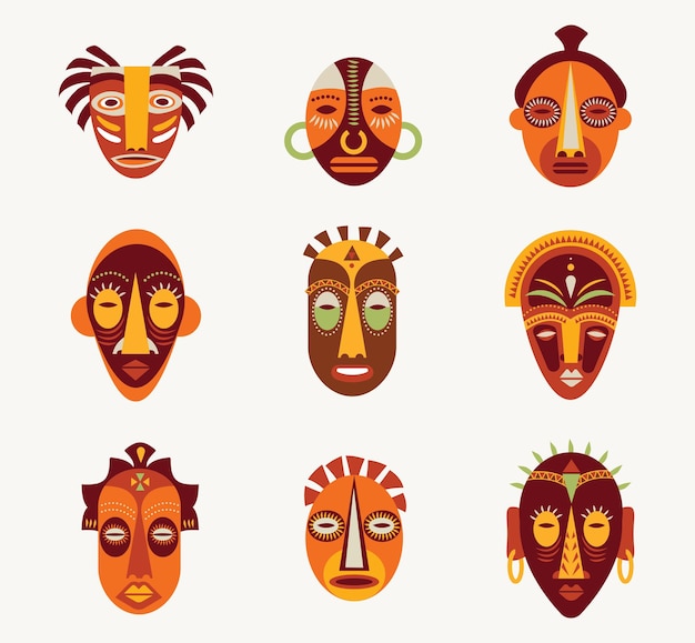 Vector conjunto de máscaras africanas