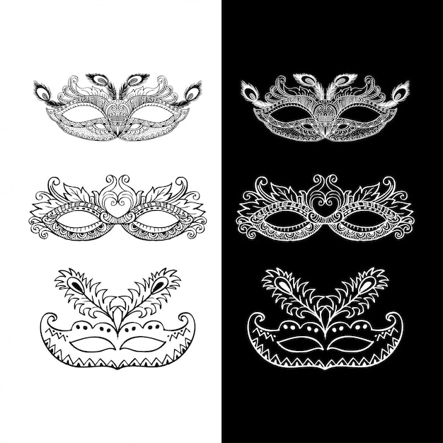 Conjunto de máscaras de carnaval doodle
