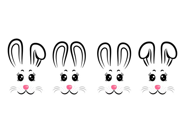 Conjunto de máscaras de conejo feliz Ilustración vectorial
