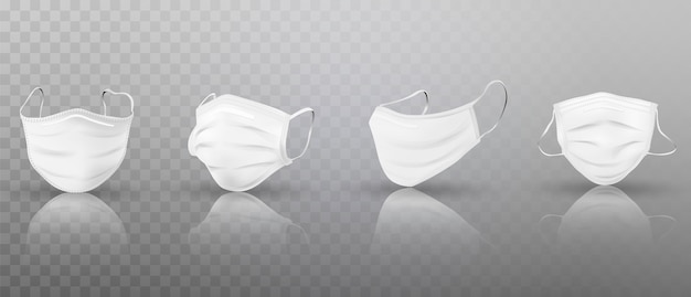 Conjunto de máscaras médicas blancas 3d realistas.