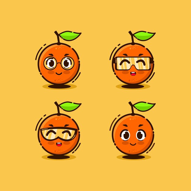 Conjunto de mascota de la ilustración de vector de dibujos animados naranja lindo