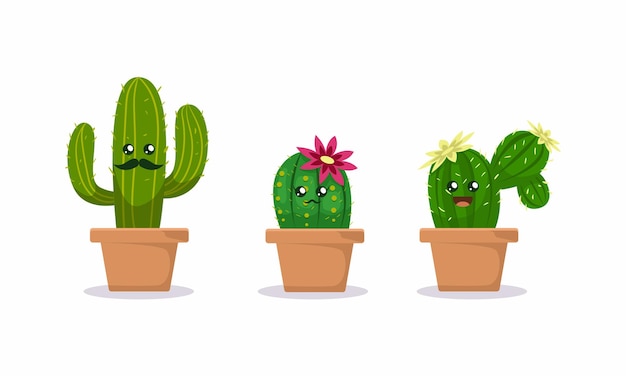 Conjunto de mascota de plantas suculentas de cactus lindo