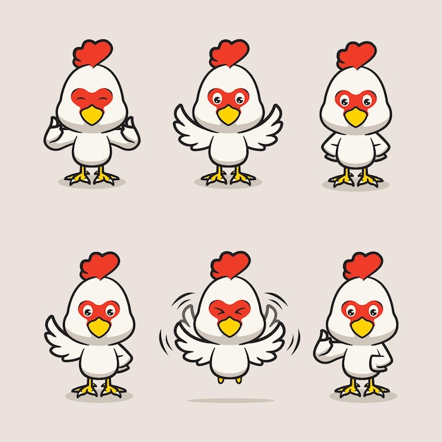 Vector conjunto de mascota de pollo lindo