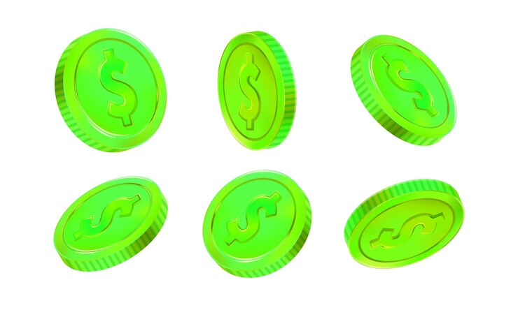 Vector un conjunto de material de icono de dólar de dinero verde en varios estilos de ángulo