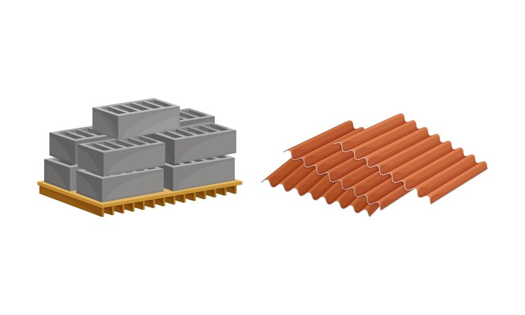 Vector conjunto de materiales de construcción profilo de baldosas de techo paleta de bloques de hormigón ilustración vectorial