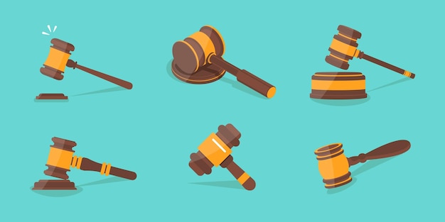 Conjunto de mazo de ley en un diseño plano Colección de mazos de justicia