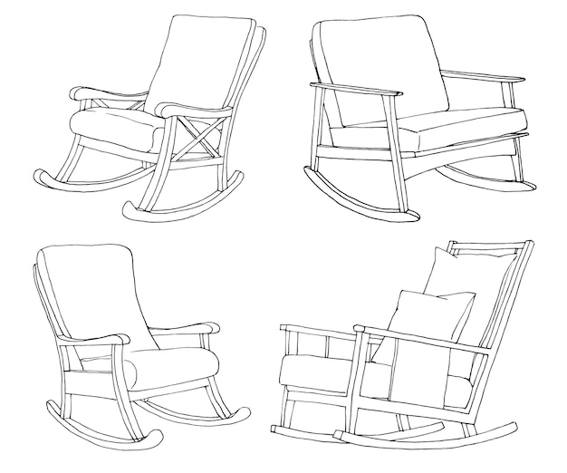 Conjunto de mecedoras aisladas sobre fondo blanco Sketch a com