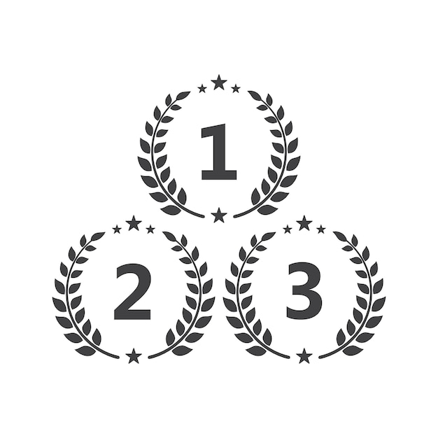 Conjunto de medalla de premio, primer segundo tercer campeón. Plantilla de icono de logotipo vectorial