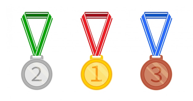 Conjunto de medallas en un estilo plano. icono de medalla de plata, oro y bronce. ilustración aislada sobre fondo blanco.