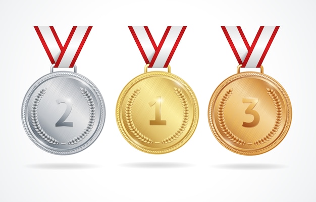 Conjunto de medallas de oro y bronce para los ganadores.