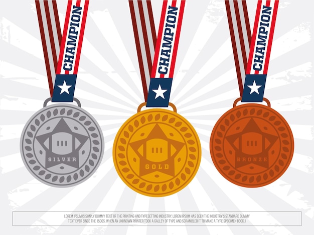 Conjunto de medallas de oro, plata y bronce vector profesional moderno