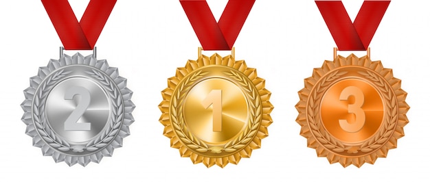 conjunto de medallas de oro, plata y bronce