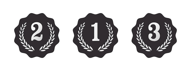 Conjunto de medallas para el primer segundo y tercer lugar 1.º 2.º 3.º iconos de medalla negra Ilustración vectorial