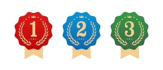 Conjunto de medallas para el primer segundo y tercer lugar 1er 2do 3er icono de medalla Ilustración vectorial