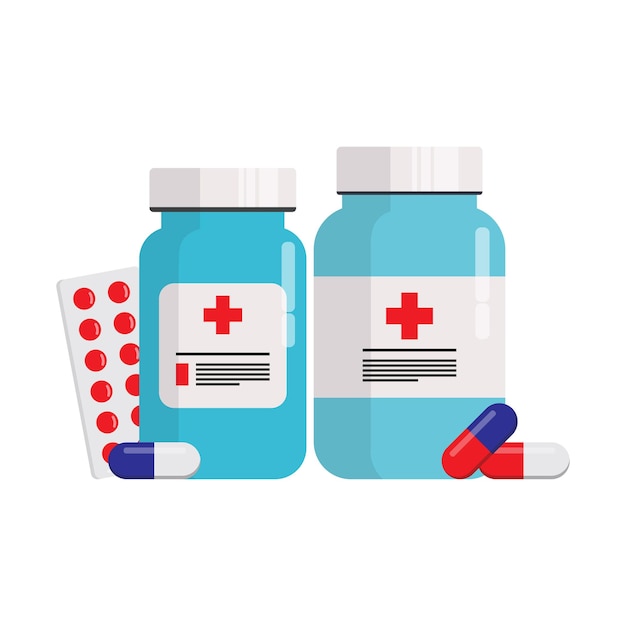 conjunto de medicamentos pastillas botella caosule cuidado de la salud símbolo ilustración vectorial