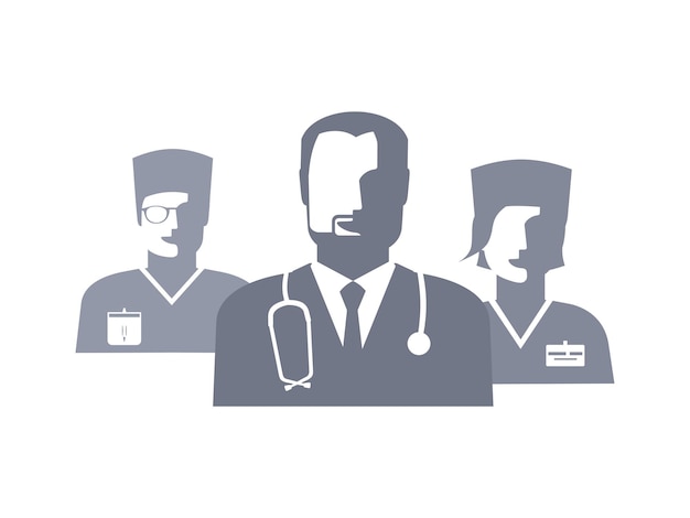 Conjunto de médico y enfermera comadrona masculina y femenina Imagen monocromática avatares médico aislado