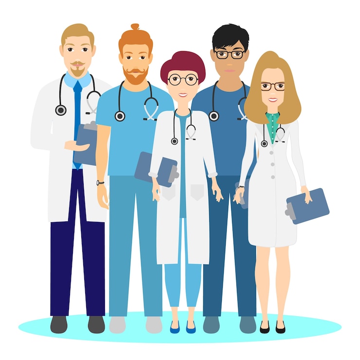 Vector conjunto médico equipo médico en la ilustración de vector de clínica