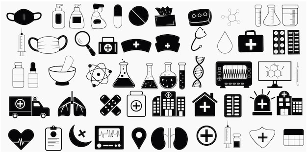 Conjunto médico y iconos vectoriales de médicos Diseño de stock de estilo Clipart