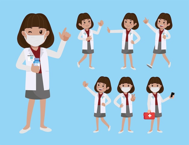 Conjunto de médicos con diferentes poses