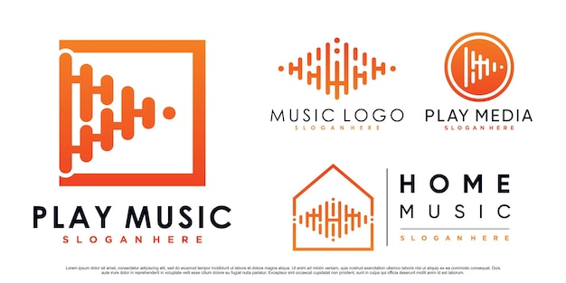 Conjunto de medios de reproducción e inspiración de diseño de logotipo de música con elemento creativo Vector Premium