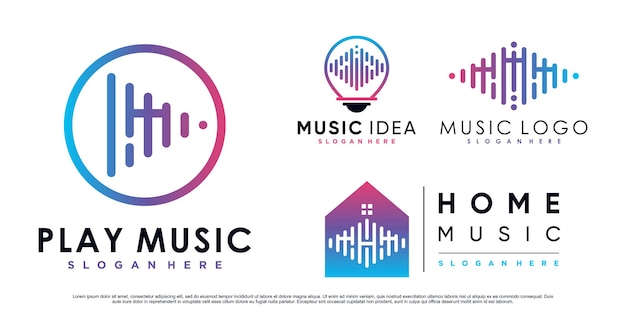 Conjunto de medios de reproducción e inspiración de diseño de logotipo de música con elemento creativo Vector Premium