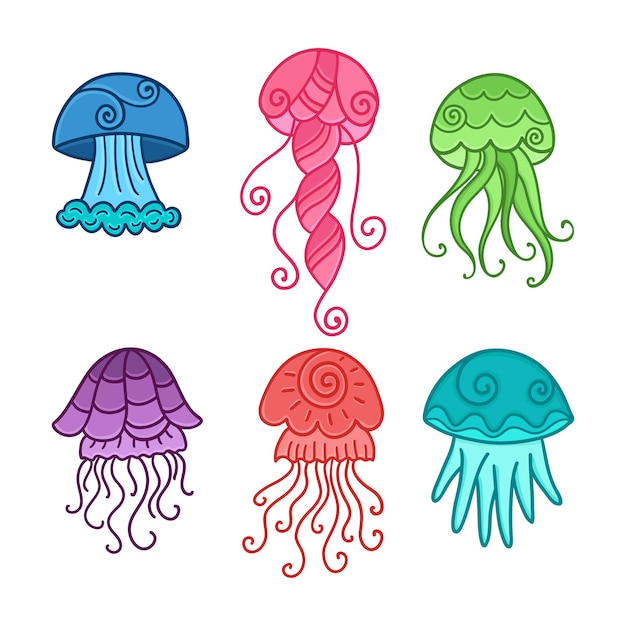 Conjunto de medusas de dibujos animados coloridos.