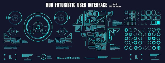 Conjunto de megapaquete de elementos HUD Tablero Pantalla azul Pantalla de tecnología de realidad virtual Interfaz de usuario azul futurista