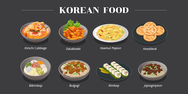 Vector conjunto de menú de comida de corea