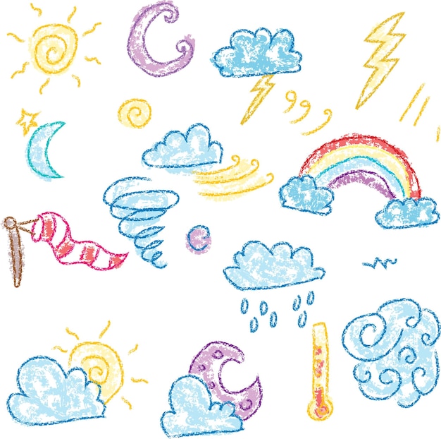 Conjunto de meteorologías dibujadas a mano