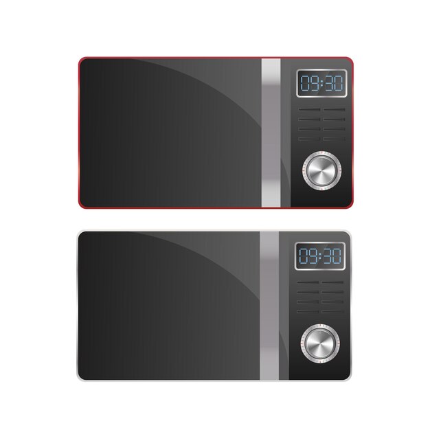 Conjunto de microondas modernos. Microondas con estilo aislado en un fondo blanco. Vector realista.
