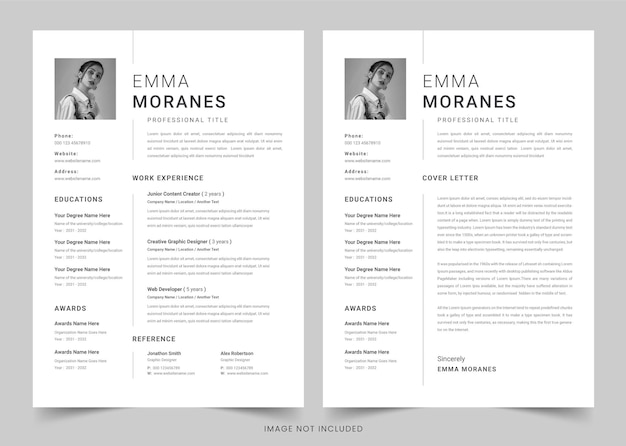 Conjunto minimalista de currículum y carta de presentación