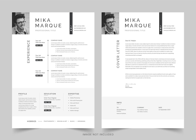 Conjunto minimalista de currículum y carta de presentación