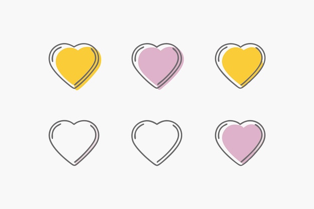 Conjunto minimalista de íconos de corazones en fondo blanco
