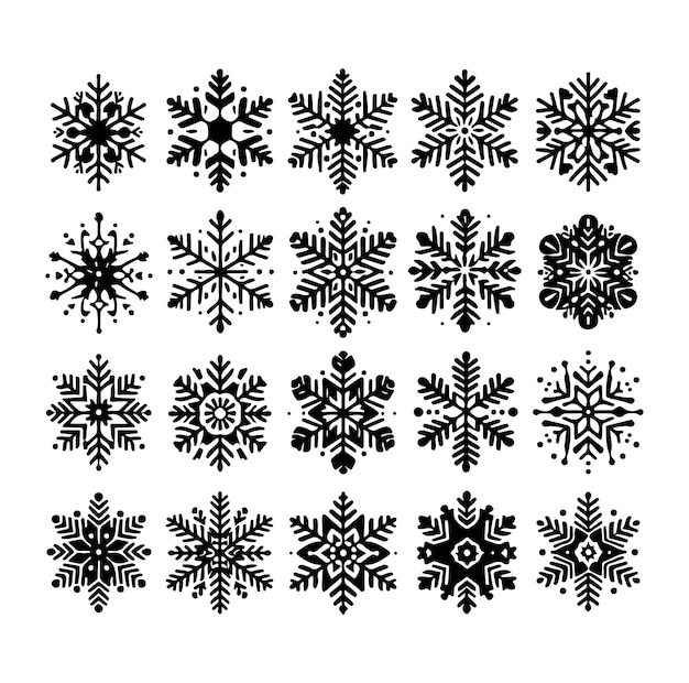 Conjunto mínimo flocos de nieve vector icono del vector de la nieve shilhouetee