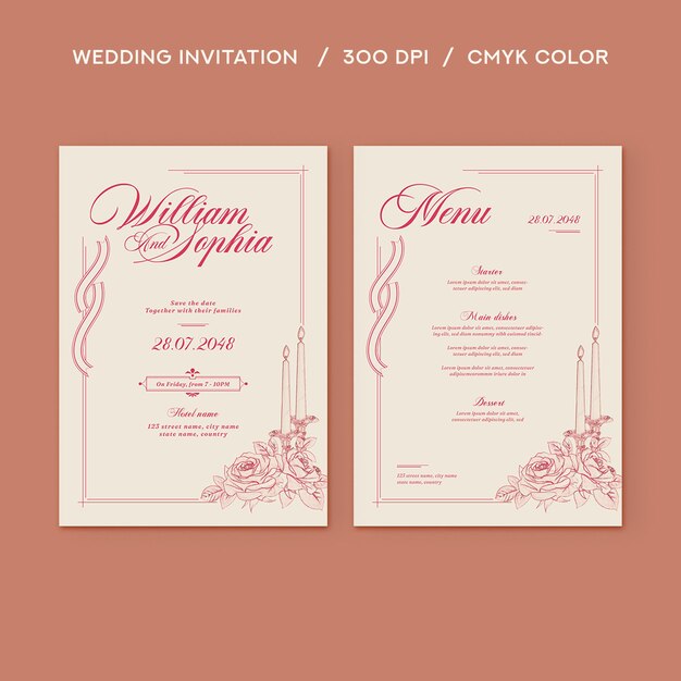 Conjunto mínimo de invitaciones de boda