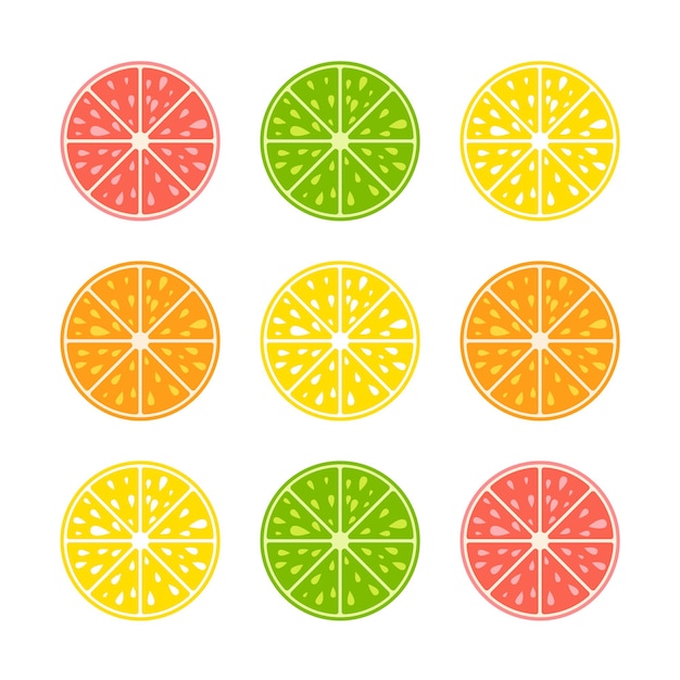 Vector conjunto de mitades aisladas de colores de frutas deliciosas