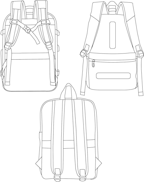 Conjunto de mochilas aislado mochilero mochilero icono vectorial escuela icono línea mochilera icono línea vectorial