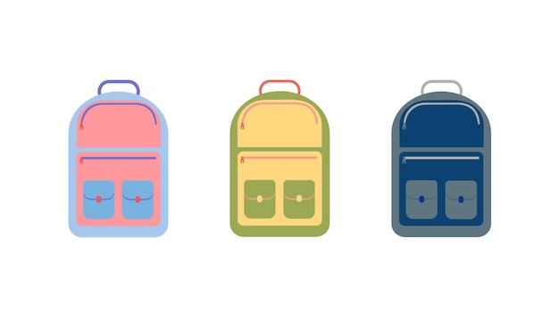 Un conjunto mochilas escolares multicolores mochilas estilo plano | Vector Premium