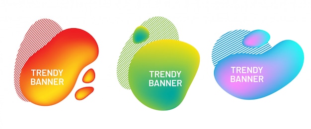 Conjunto de moda coloridas formas líquidas. Forma fluida abstracta con gradiente para redes sociales, publicidad
