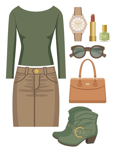 Conjunto de moda con falda y suéter
