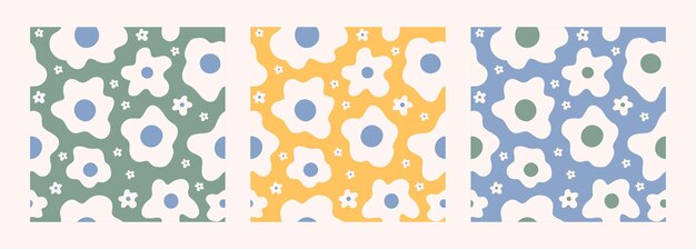 Conjunto de moda patrones abstractos sin costuras con flores de margarita maravillosas vintage blancas