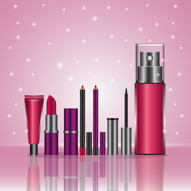 conjunto de moda de productos de maquillaje cosmético