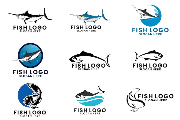 Conjunto de modelos de diseño de logotipos de colecciones de peces