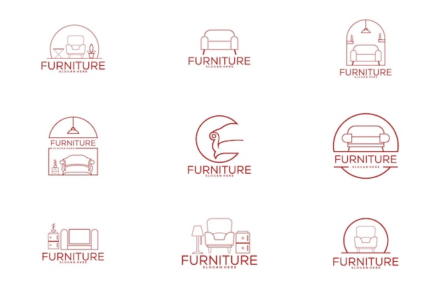 Conjunto de modelos de diseño de logotipos de muebles modernos con vector de logotipo de muebles premium
