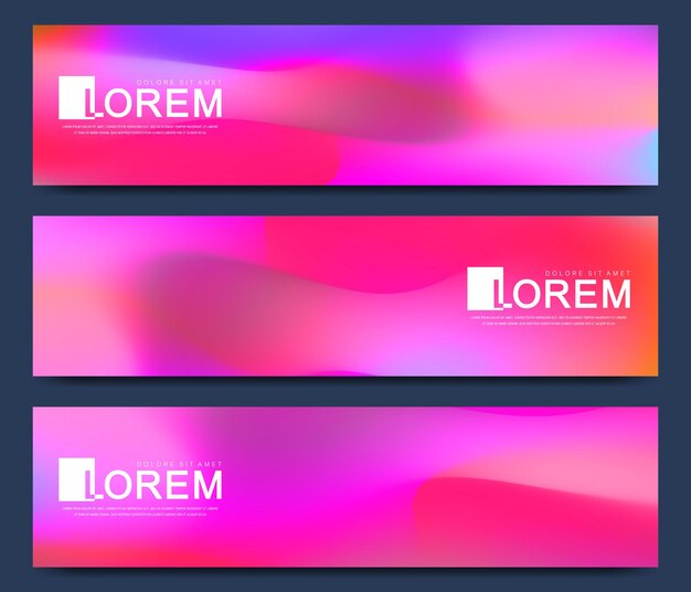 Conjunto moderno de banner de vector. Formas 3d fluidas abstractas vector conjunto de fondos de colores líquidos de moda. Ilustración de composición gráfica fluida coloreada.